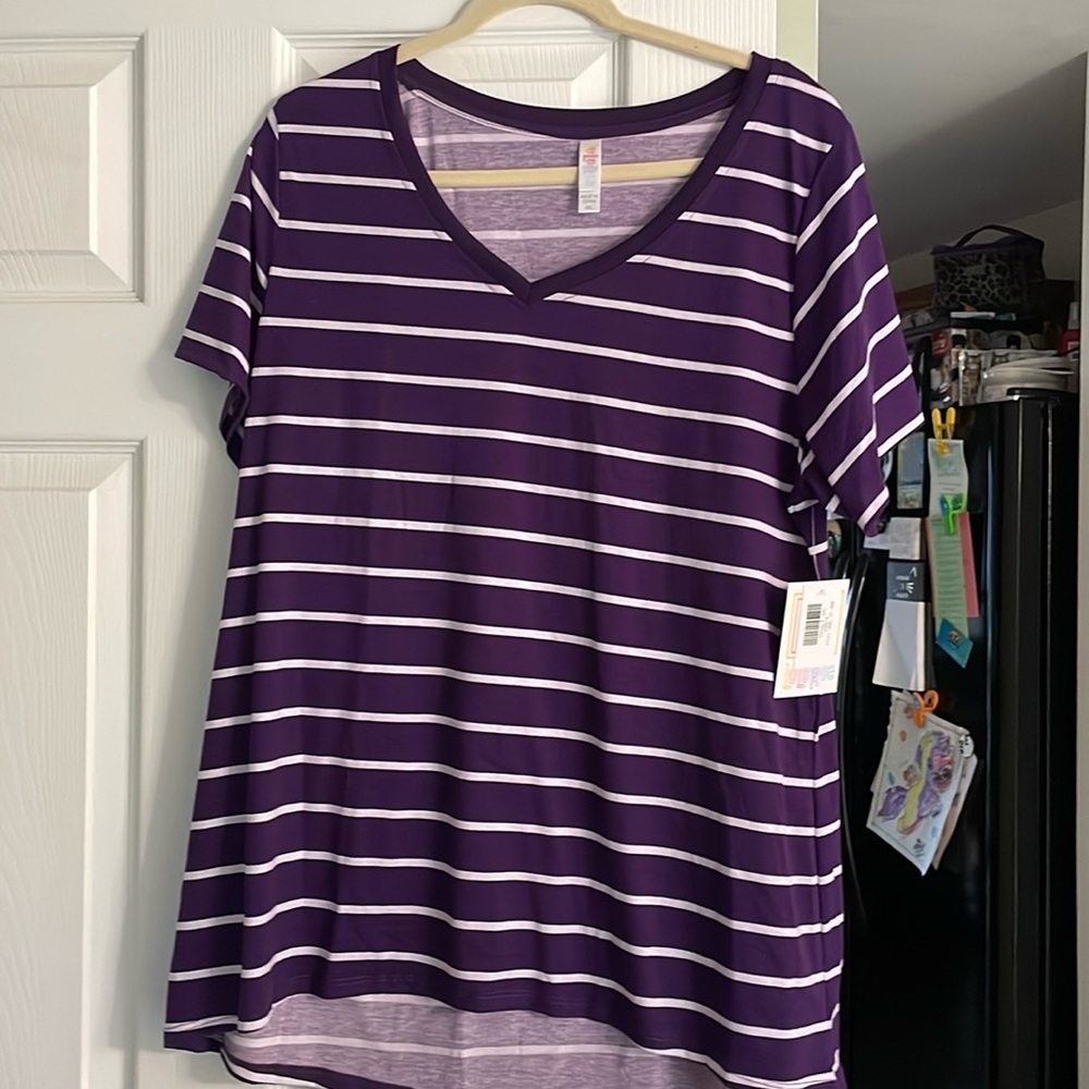 LuLaRoe Purple and White Christy Tee